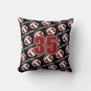maroon white girls team spirit I love volleyball Throw Pillow