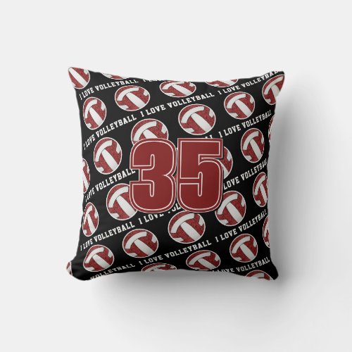 maroon white girls team spirit I love volleyball Throw Pillow