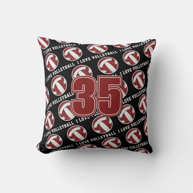 maroon white girls team spirit I love volleyball Throw Pillow (Front)