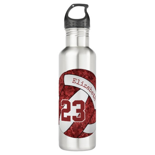 Maroon white girls volleyball custom team colors stainless steel water bottle