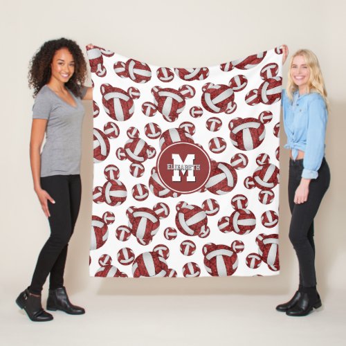 maroon white girly school team colors volleyball fleece blanket