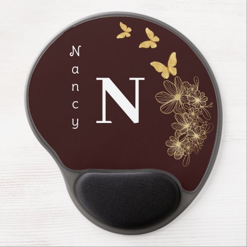 Maroon white gold flower butterfly minimalist gel mouse pad