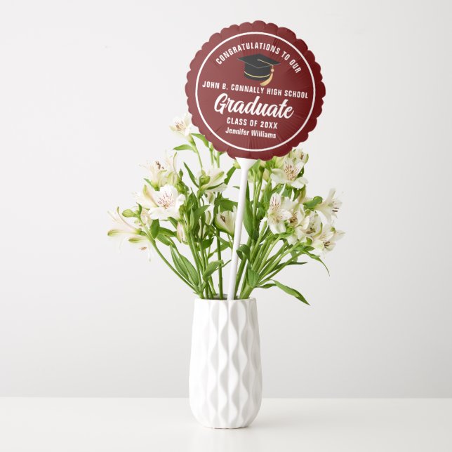 Maroon White Graduate Custom 2025 Graduation Party Balloon (Vase)