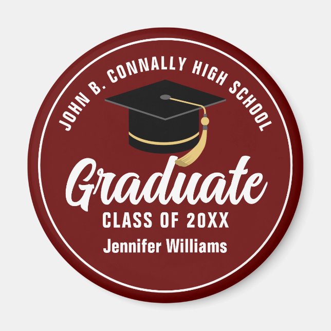 Maroon White Graduate Custom 2026 Graduation Party Magnet (Front)