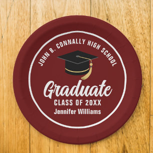 Maroon White Graduate Custom 2026 Graduation Party Paper Plates