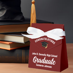 Maroon White Graduate Custom Graduation Party Favor Boxes