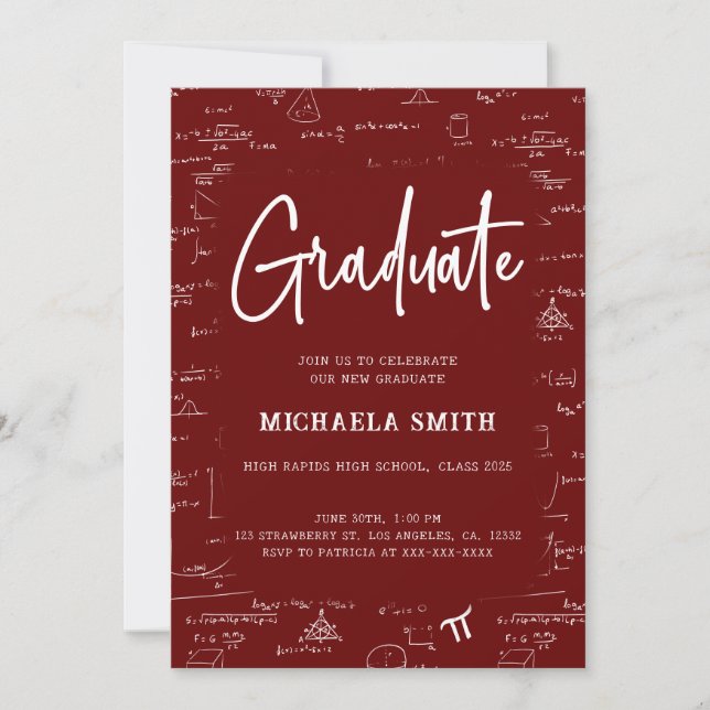 Maroon White Graduate Math Graduation Invitation (Front)