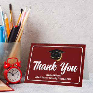 Maroon White Graduate Personalized 2025 Graduation Thank You Card