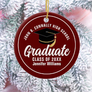 Maroon White Graduation Custom 2025 Graduate Ceramic Ornament
