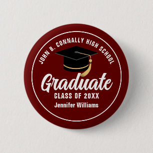 Maroon White Graduation Custom Graduate Keepsake Button