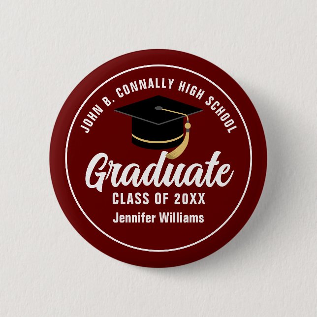 Maroon White Graduation Custom Graduate Keepsake Button (Front)