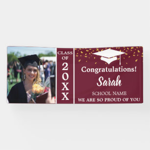 Maroon White Graduation Custom Photo Class Of 2025 Banner