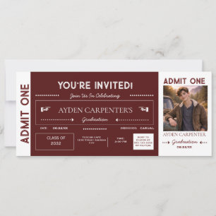 Maroon & White Graduation Faux Ticket Invitation