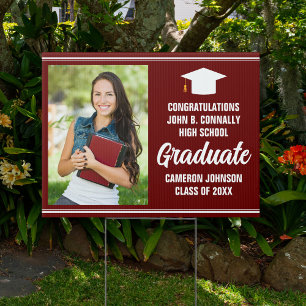 Maroon White Graduation Photo Custom Graduate Yard Sign