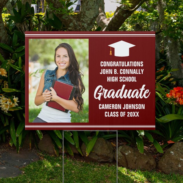 Maroon White Graduation Photo Custom Graduate Yard Sign (Creator Uploaded)