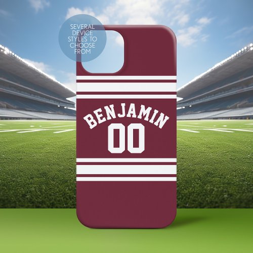 Maroon White Jersey Stripes Custom Name Number iPhone 15 Pro Max Case