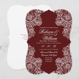 Maroon White Lace Elegant Vintage Wedding Invitation