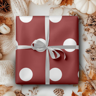 Maroon White Medium Polka Dots Wrapping Paper
