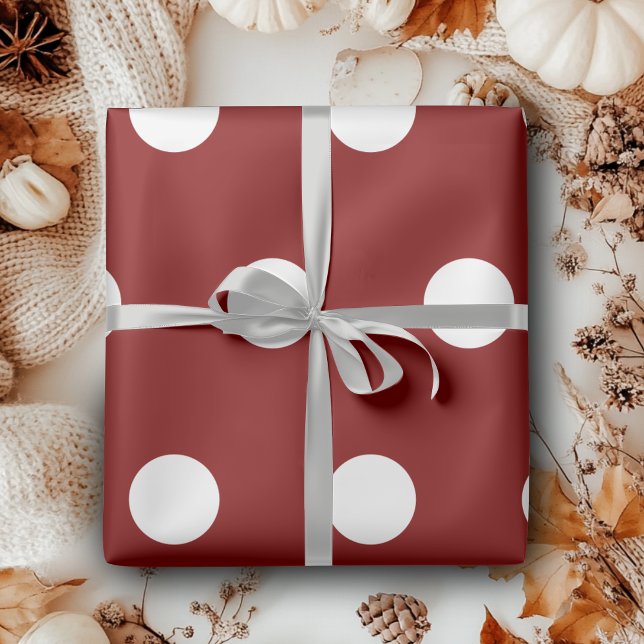Maroon White Medium Polka Dots Wrapping Paper (Creator Uploaded)