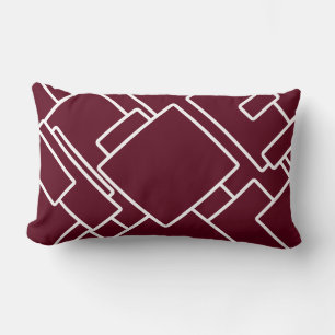 Maroon & White Modern Abstract Geometric Lumbar Pillow
