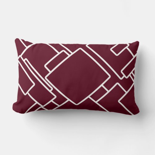 Maroon  White Modern Abstract Geometric Lumbar Pillow