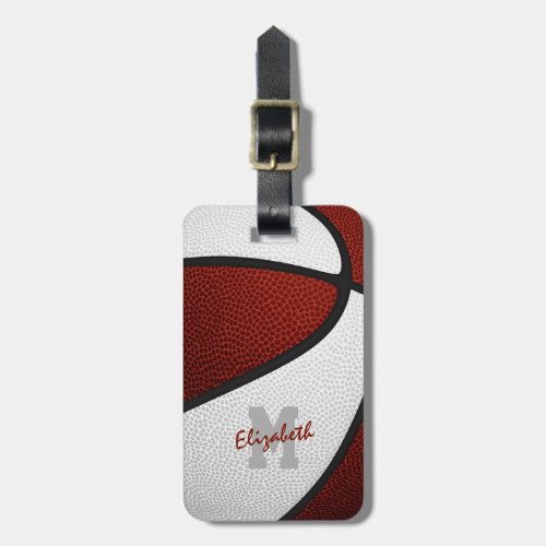 maroon white monogrammed sports gifts basketball luggage tag