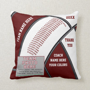 Maroon, White, Personalised Volleyball Coach Gifts Throw Pillow