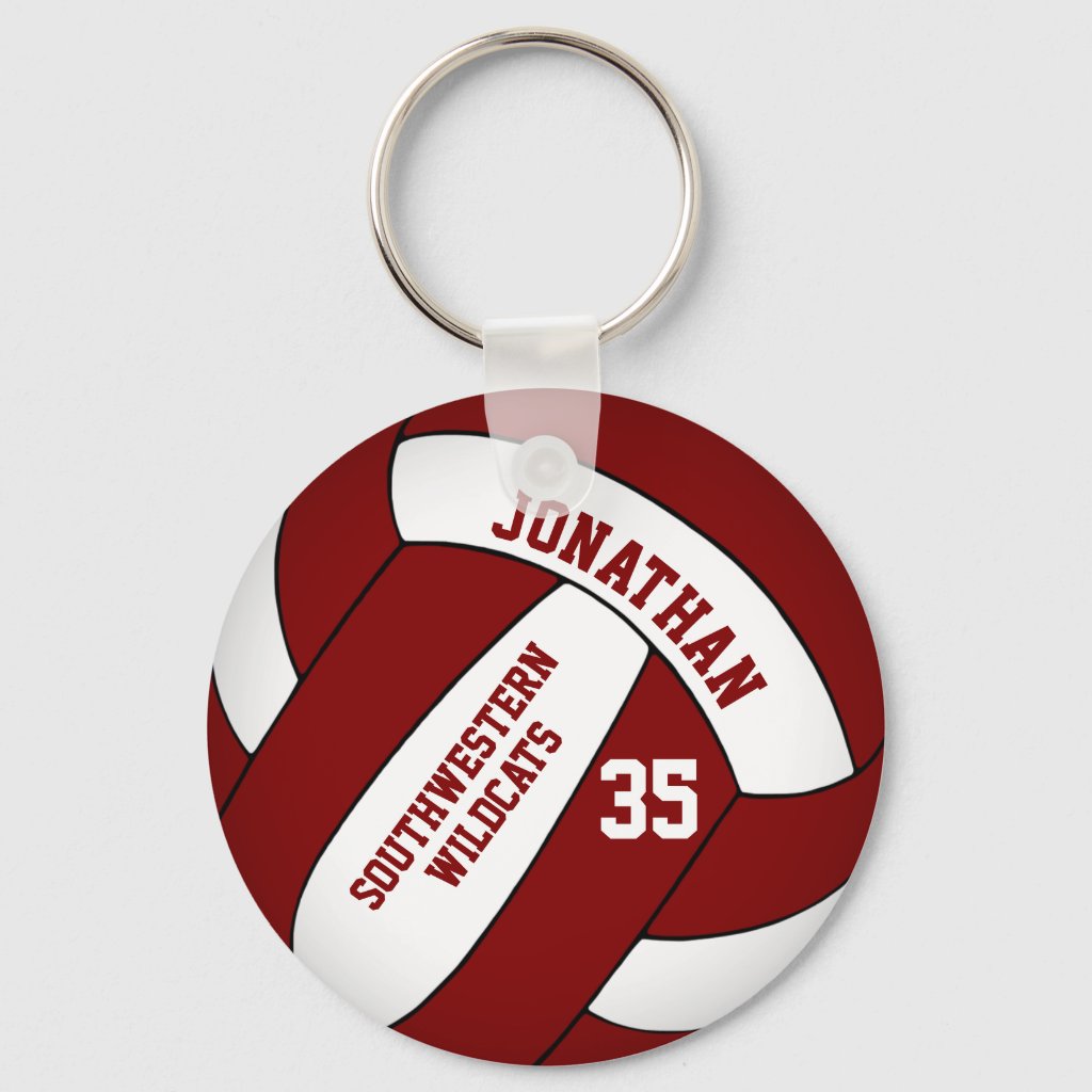 maroon white personalized boys' volleyball keyring