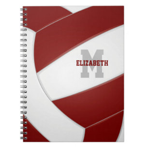 Maroon white personalized girls boys volleyball notebook