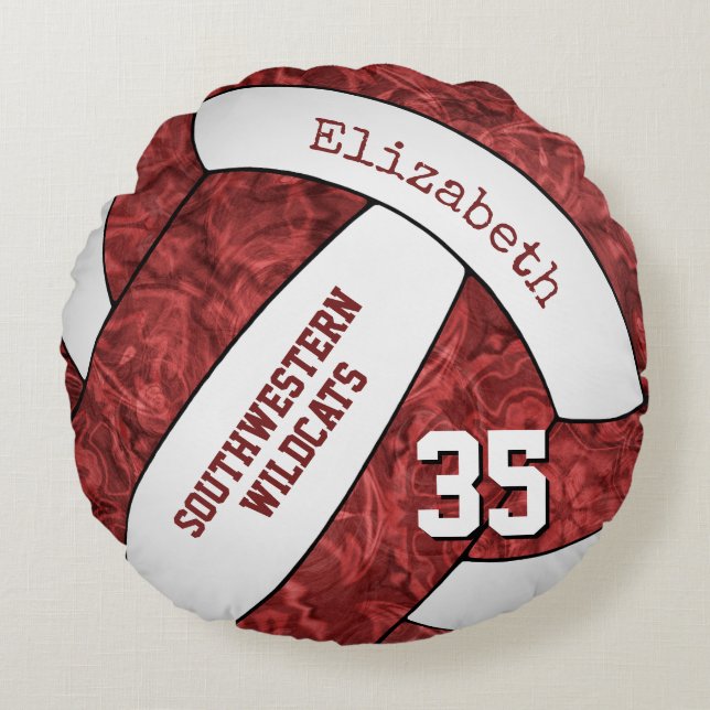 maroon white personalized girls volleyball round pillow (Front)