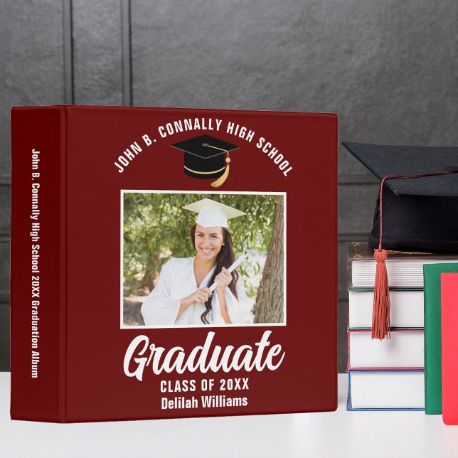 Maroon White Personalized Graduation Photo Album 3 Ring Binder (Creator Uploaded)