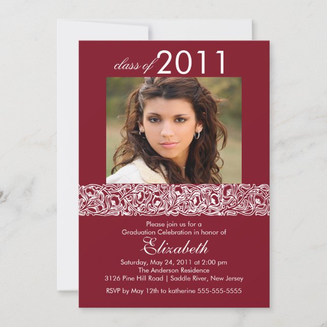 Maroon & White Photo Graduation Invitation (Front)