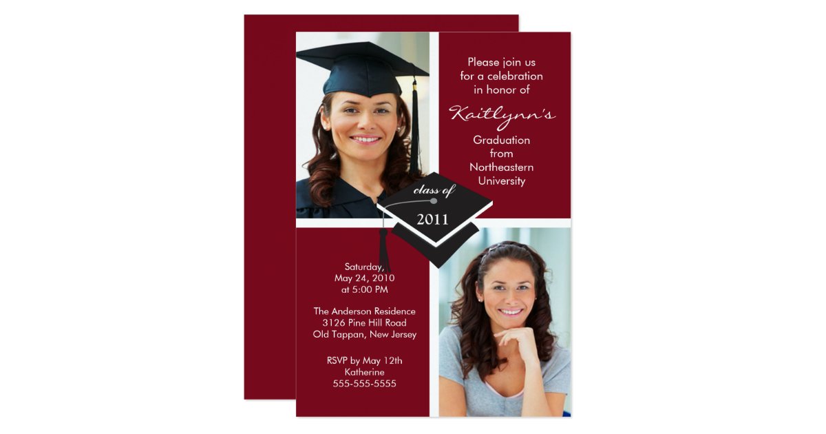 Maroon And White Graduation Invitations 6