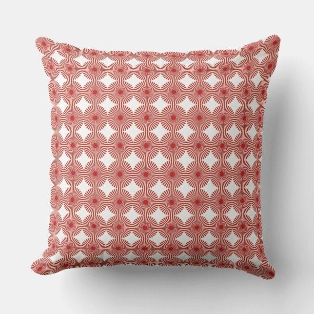 Maroon & White Rising Sun Pattern Throw Pillow (Front)
