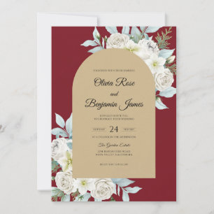 Maroon White Rose Wedding Invitation