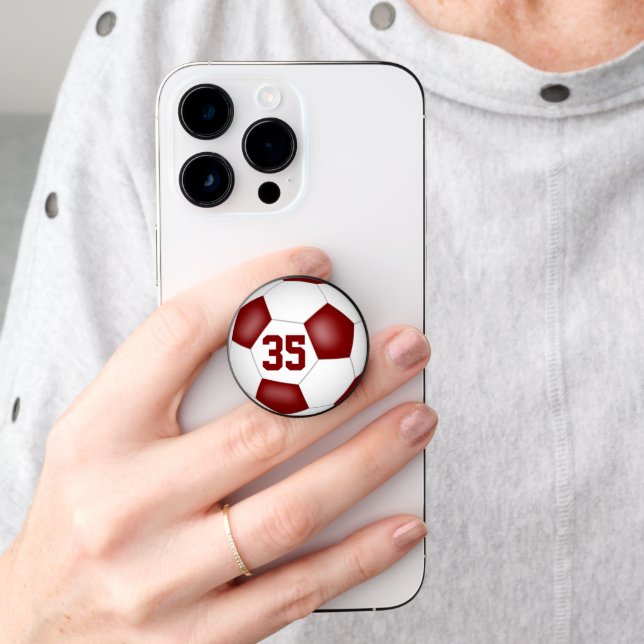 maroon white school club colors boys girls soccer PopSocket (Hand)