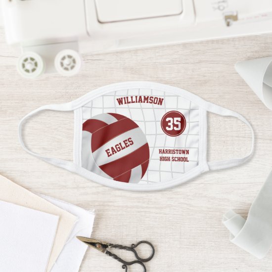 maroon white school club team colors volleyball face mask