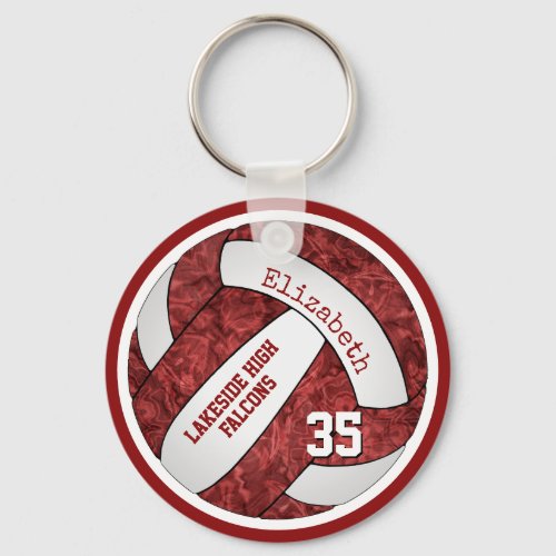 Maroon white school colors custom name volleyball keychain