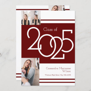 Maroon White School Colors Graduation Announcement