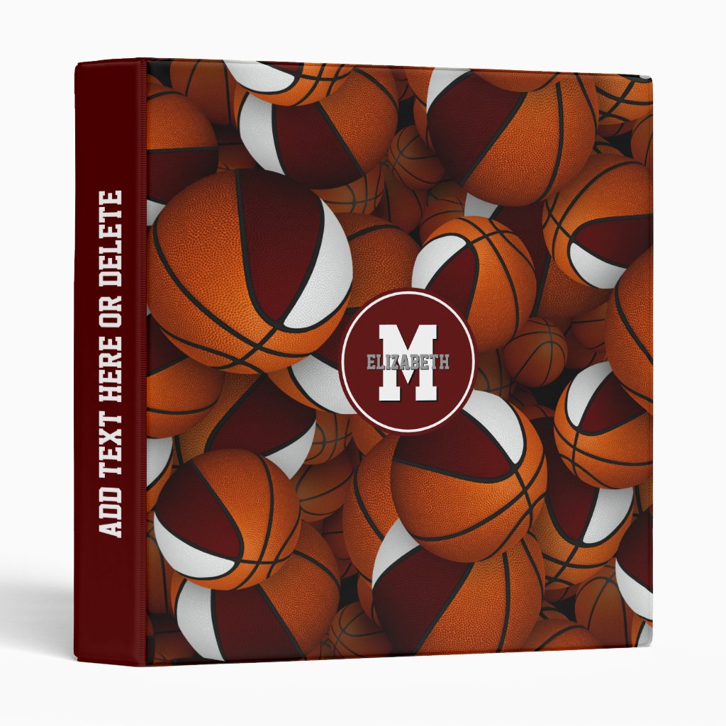 maroon white school team colors basketball pattern binder