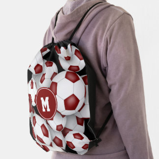 maroon white school team colors girls boys soccer drawstring bag
