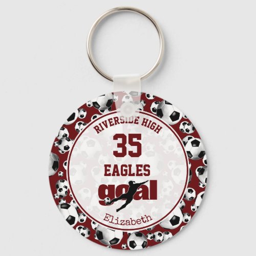 maroon white school team name girls soccer keychain