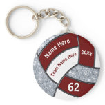 Maroon, White, Silver Cheap Volleyball Keychains