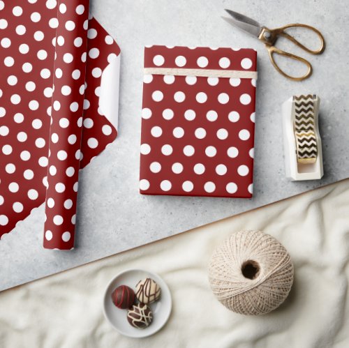 Maroon White Small Polka Dots Wrapping Paper