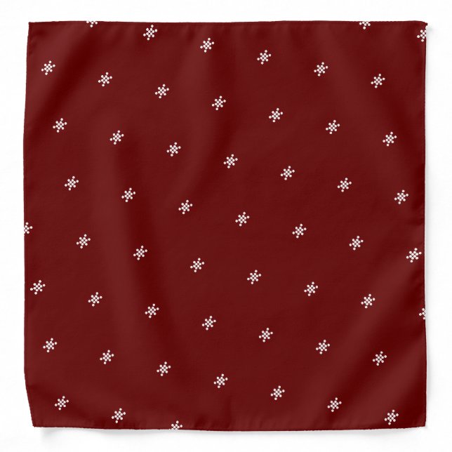 Maroon, white snowflakes pattern holiday bandana (Front)