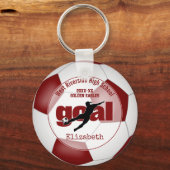 maroon white soccer ball goal girls' team spirit keychain (Front)