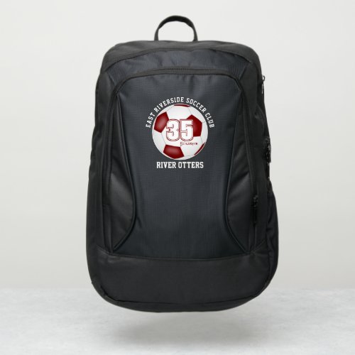 maroon white soccer ball w player name kids sports port authority backpack