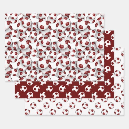 maroon white soccer balls coordinating sports set wrapping paper sheets