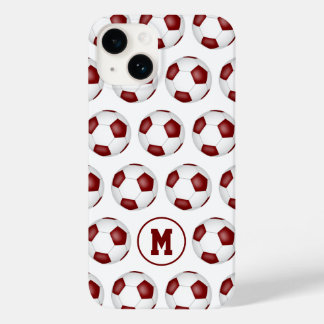 maroon white soccer balls pattern monogrammed Case-Mate iPhone 14 case
