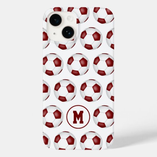 maroon white soccer balls pattern monogrammed Case_Mate iPhone 14 case